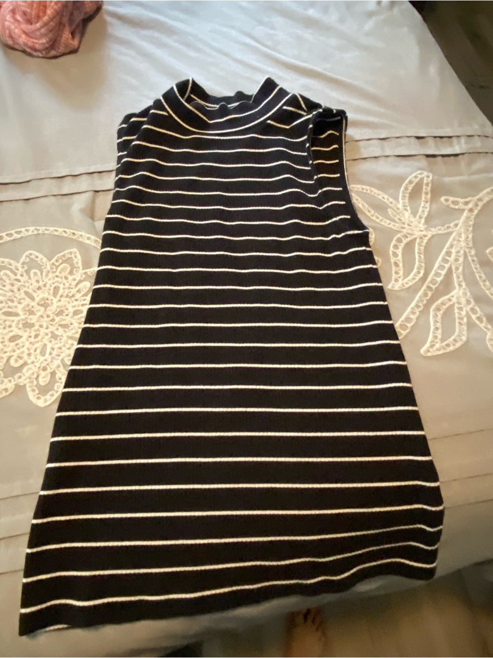 a.n.a Black & White Striped Sleeveless Mock Neck Mini Dress